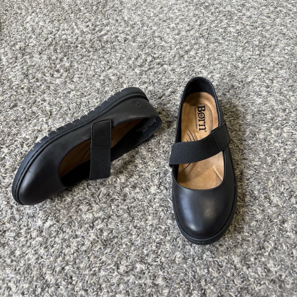 Born Aspen Leather Mary Jane Flats Shoe Women's Size US 7 M Black Preppy NEW - Picture 2 of 7